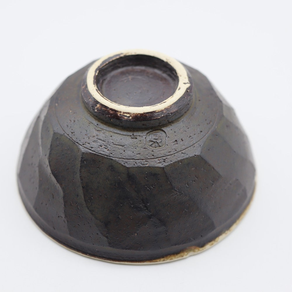 [Takashi Komine] Large black glaze beveled rice bowl