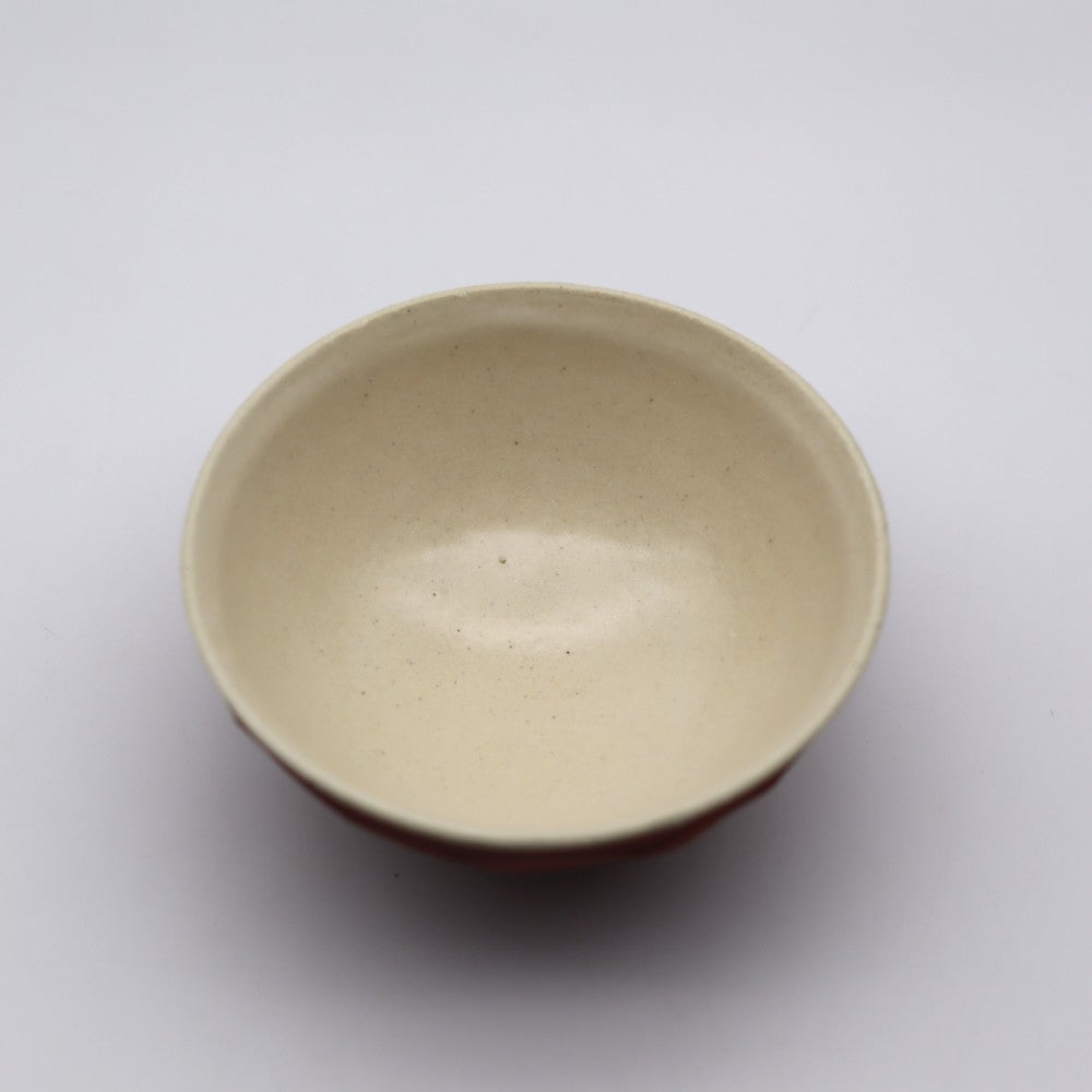 [Takashi Komine] Red makeup chamfered rice bowl large