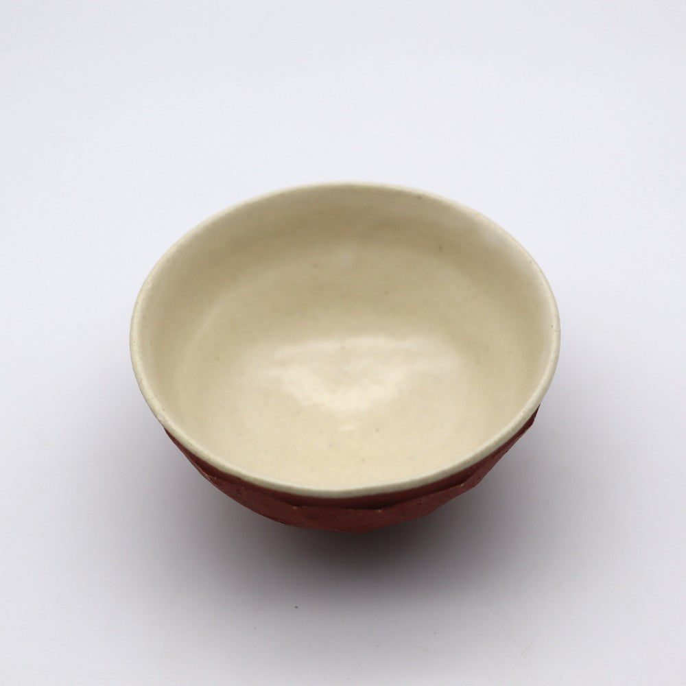 [Takashi Komine] Red makeup chamfered rice bowl small