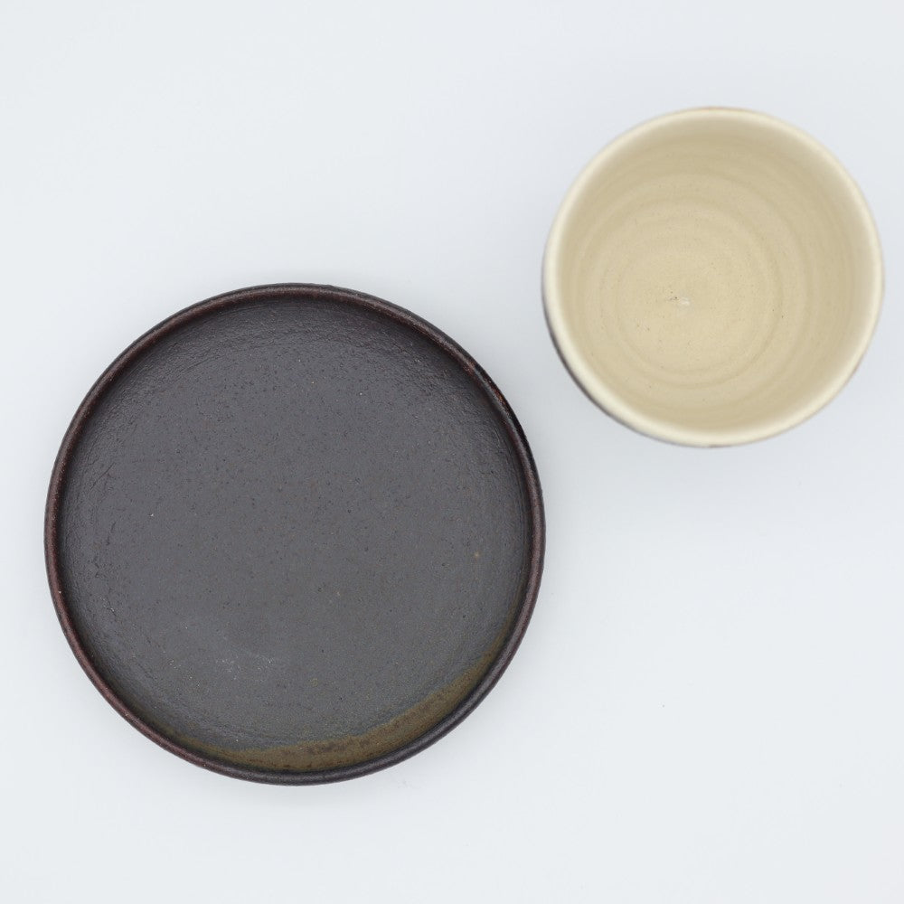 [Komine Takashi] Black glaze coffee cup and saucer