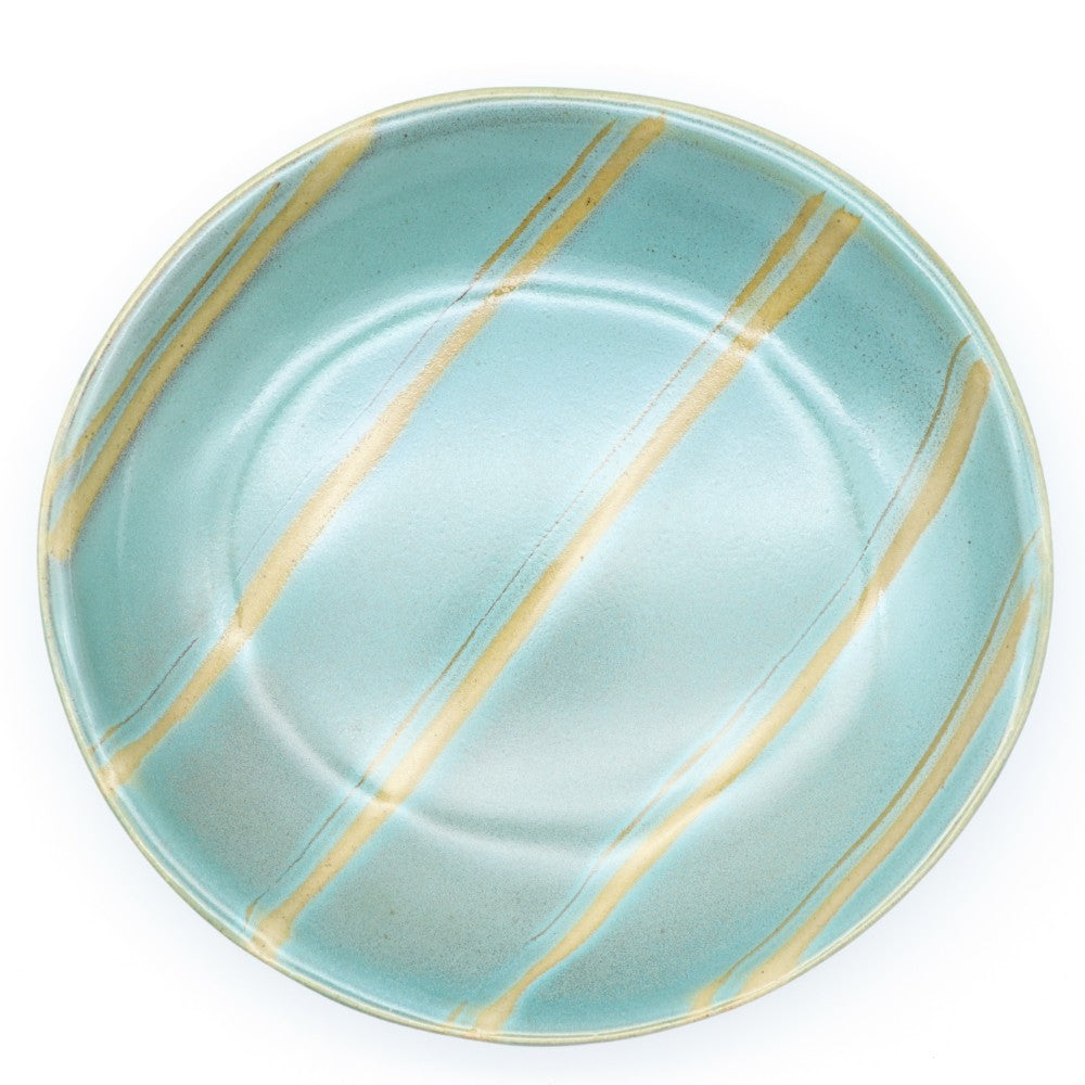 [Hagiwara Yoshinori] Celadon glazed oval plate with pattern, large