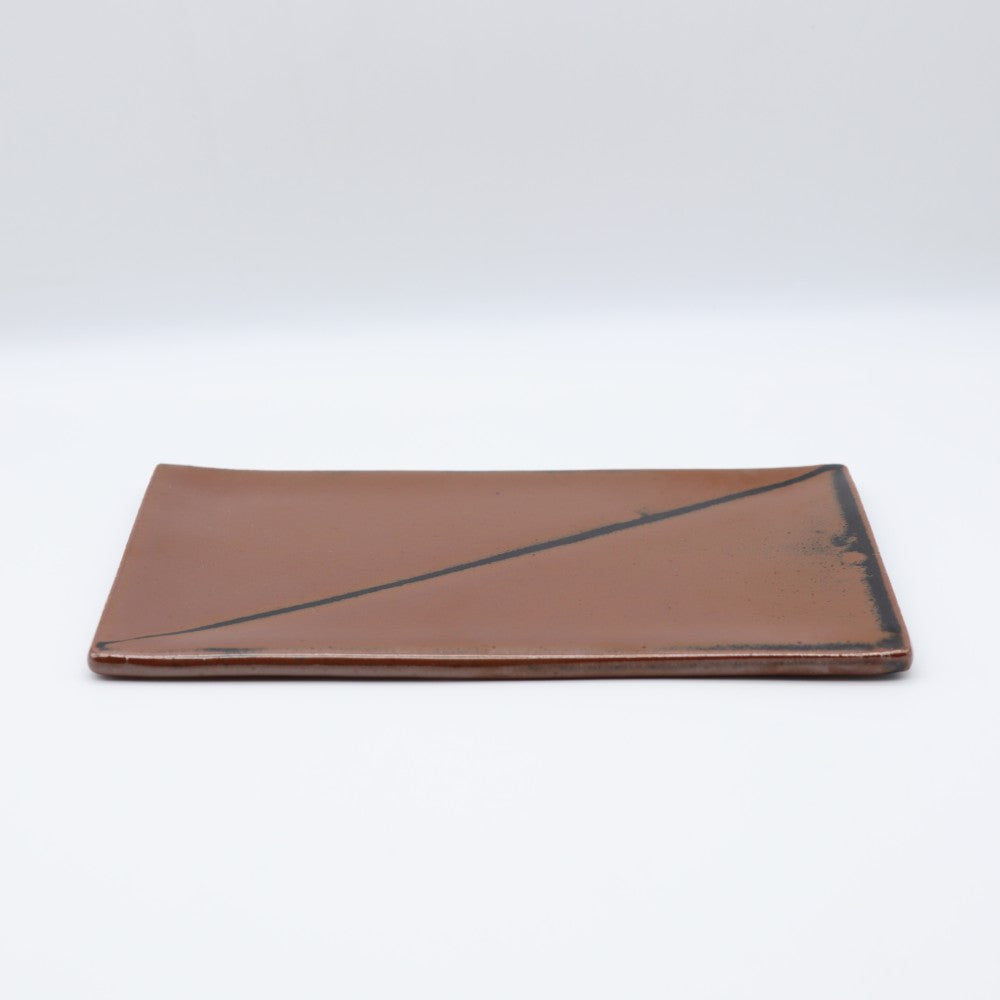 [Yoshinori Hagiwara] Persimmon glazed rectangular plate