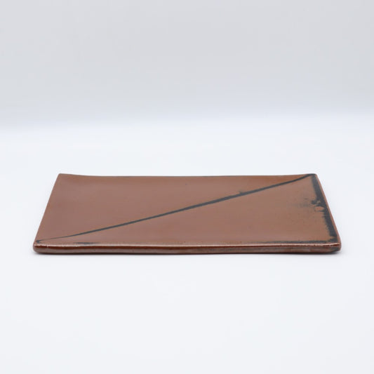 [Yoshinori Hagiwara] Persimmon glazed rectangular plate