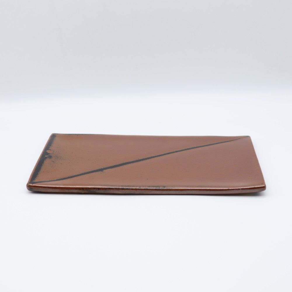 [Yoshinori Hagiwara] Persimmon glazed rectangular plate