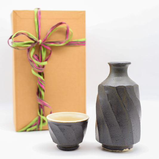 【陶庫】小峰尚 黒釉酒器セット