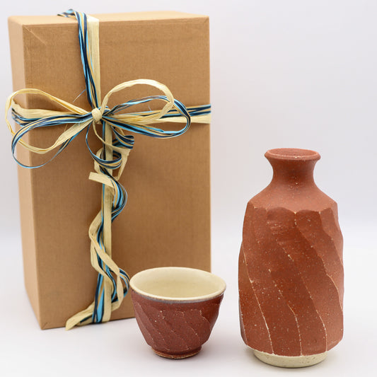 【陶庫】小峰尚 赤化粧酒器セット