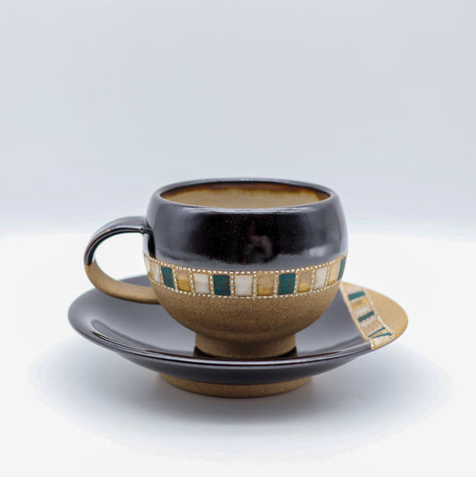 [Mukaiyama Fumiya] Inlaid coffee cup and saucer, black