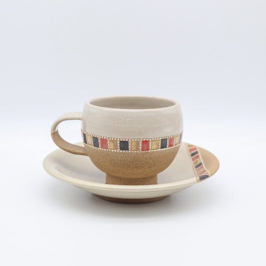 [Mukaiyama Fumiya] Inlaid coffee cup and saucer, white