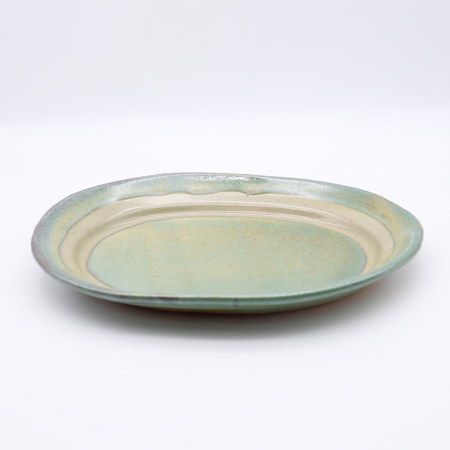 [Masataka Otsuka] Large oval plate with celadon glaze