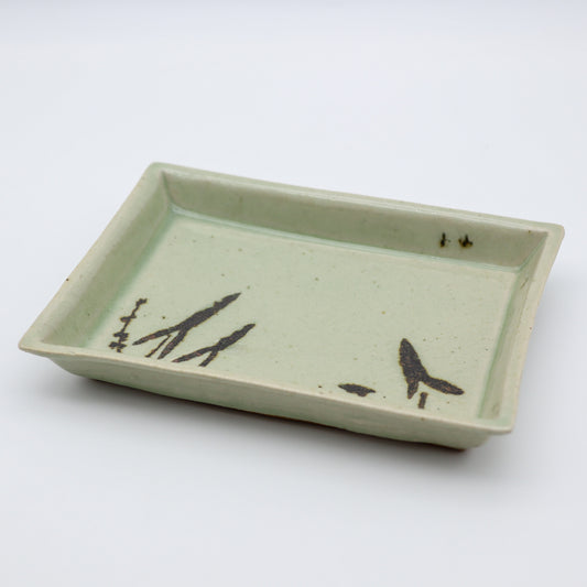 [Aiba Takamasa] Celadon rectangular plate