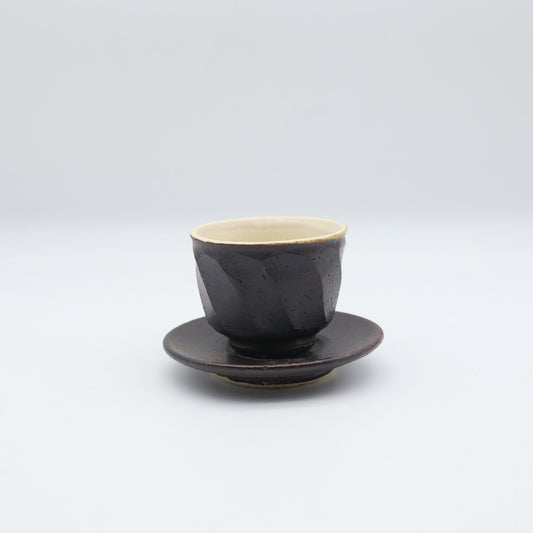 小峰尚 黒釉面取茶器 皿付 - 茶器・コーヒー・ティー | 益子焼 陶庫