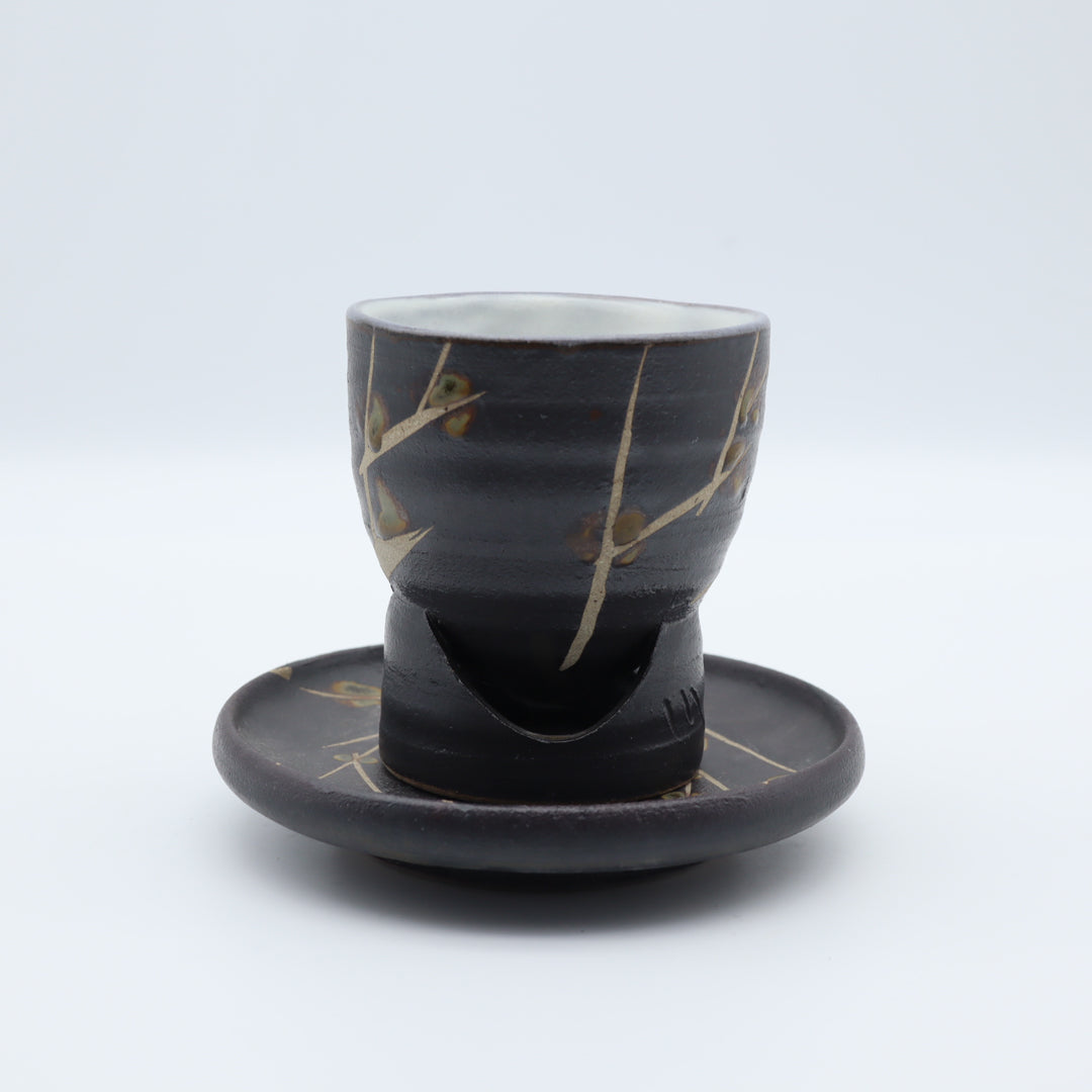 [Komine Takashi] Black glaze coffee cup with wax-free base