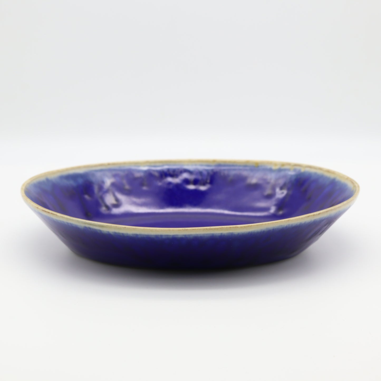 [Saito Osamu] Blue glazed oval bowl