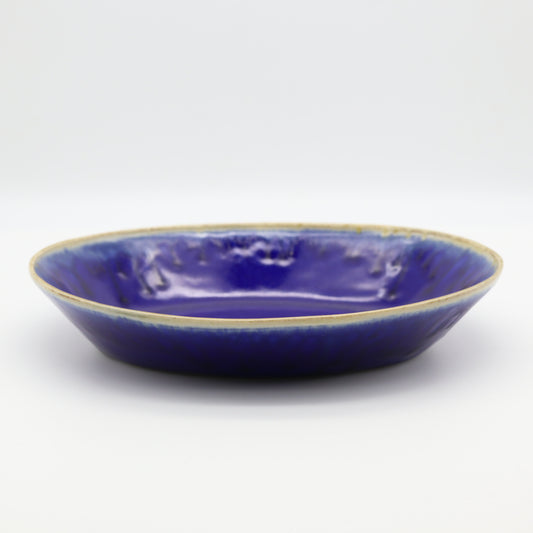 [Saito Osamu] Blue glazed oval bowl