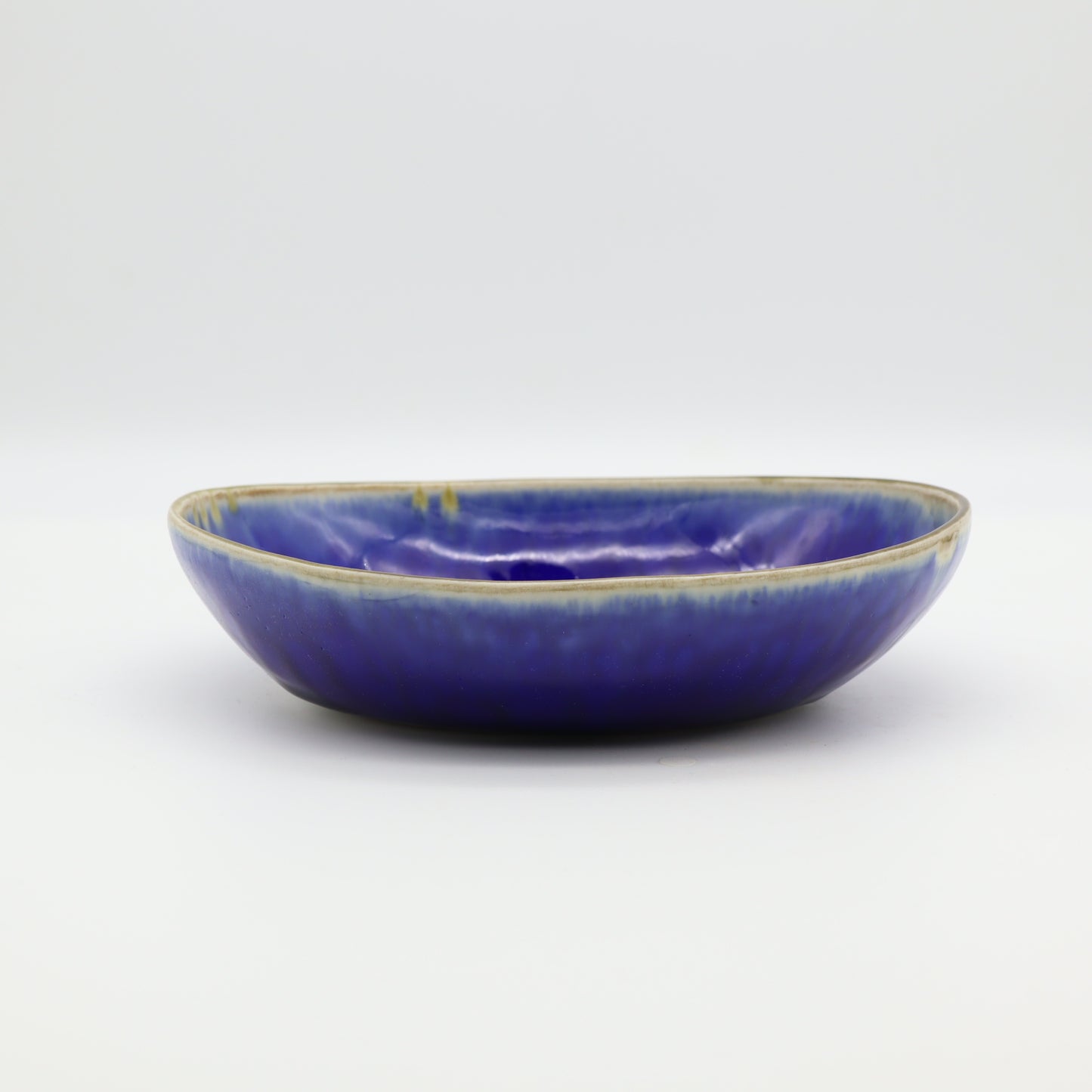[Saito Osamu] Blue glazed oval bowl