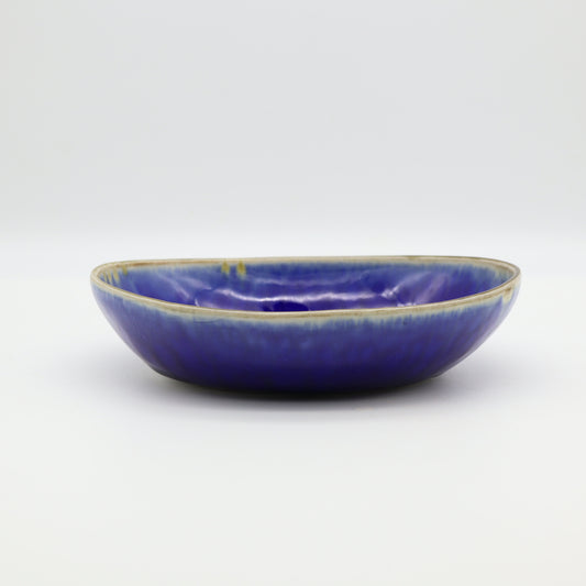 [Saito Osamu] Blue glazed oval bowl