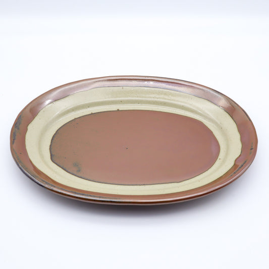 [Masataka Otsuka] Persimmon Glazed Oval Plate (Large)