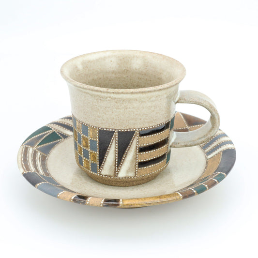 [Mukaiyama Fumiya] Inlaid glaze coffee cup and plate with border pattern