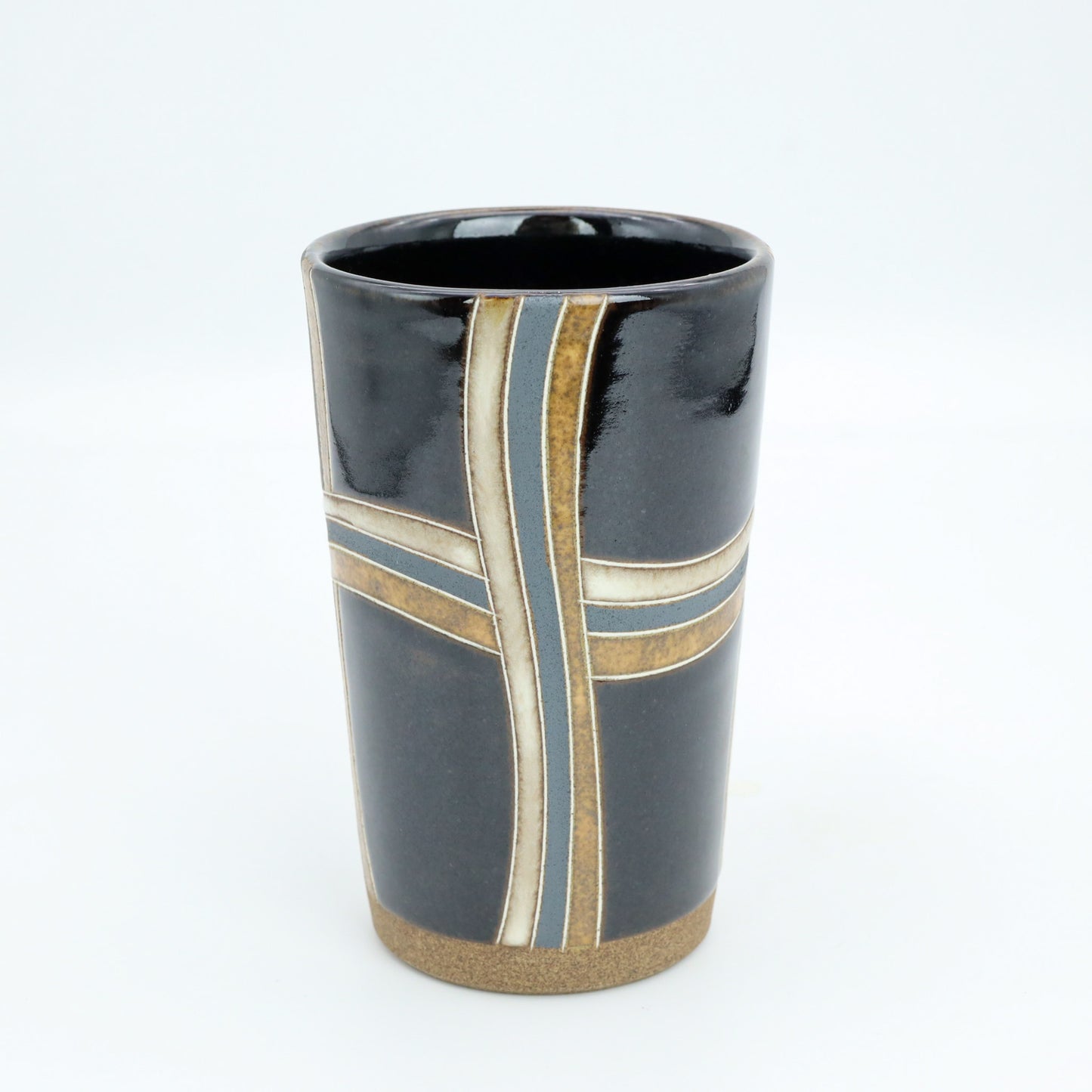[Mukaiyama Fumiya] Inlaid glaze with striped pattern free cup