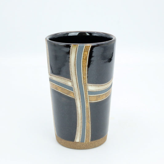 [Mukaiyama Fumiya] Inlaid glaze with striped pattern free cup