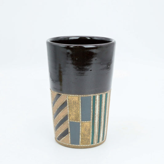 [Mukaiyama Fumiya] Inlaid glaze color border pattern free cup