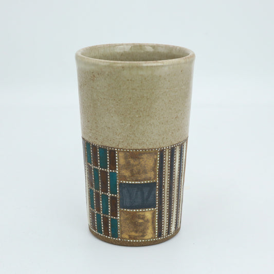 [Mukaiyama Fumiya] Inlaid glaze color border pattern free cup