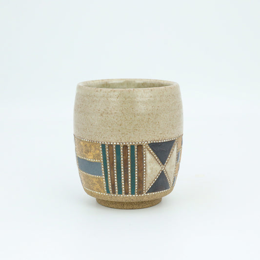 [Mukaiyama Fumiya] Inlaid glaze colored border pattern teacup