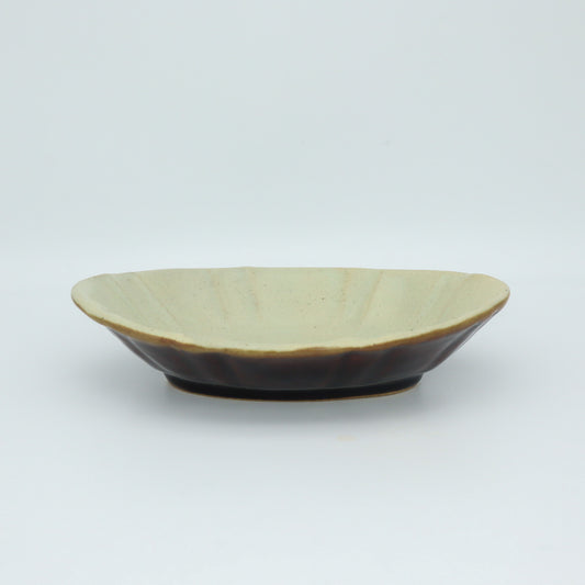[Yoshiko Kasahara] Ground glazed oval plate