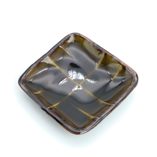 [Yoshiko Kasahara] Black glazed small plate, 3 inches, square
