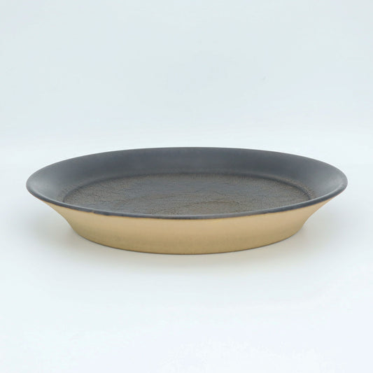 [Motosu Shuichi] Black glazed 8-inch plate