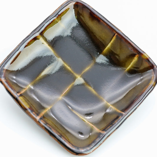 [Yoshiko Kasahara] Black glazed small plate, 3 inches, square