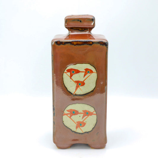 [Otsuka Kazuhiro] Persimmon glaze red square bottle