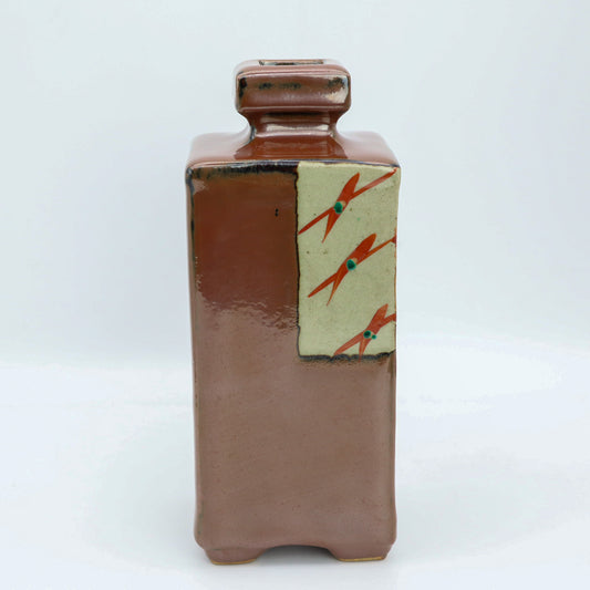 [Otsuka Kazuhiro] Persimmon glaze red square bottle