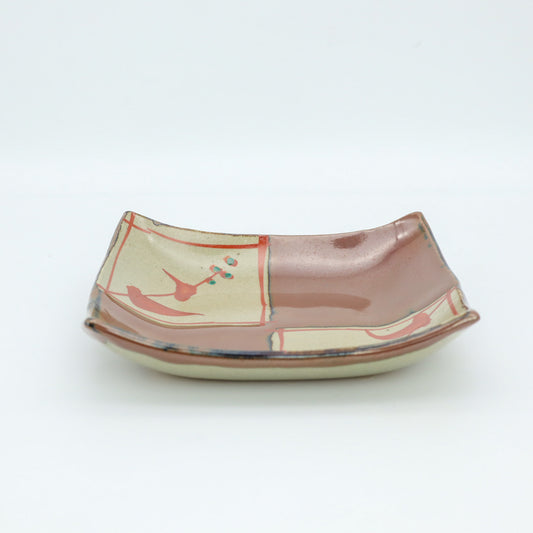 [Kazuhiro Otsuka] Persimmon glazed red square plate