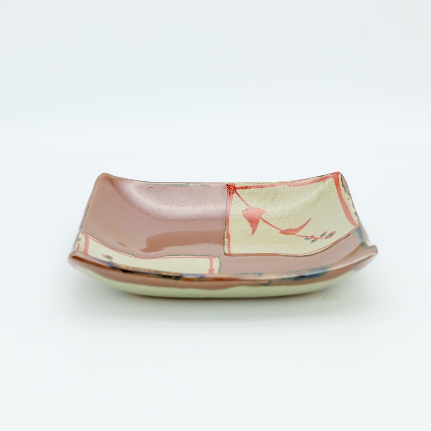 [Kazuhiro Otsuka] Persimmon glazed red square plate