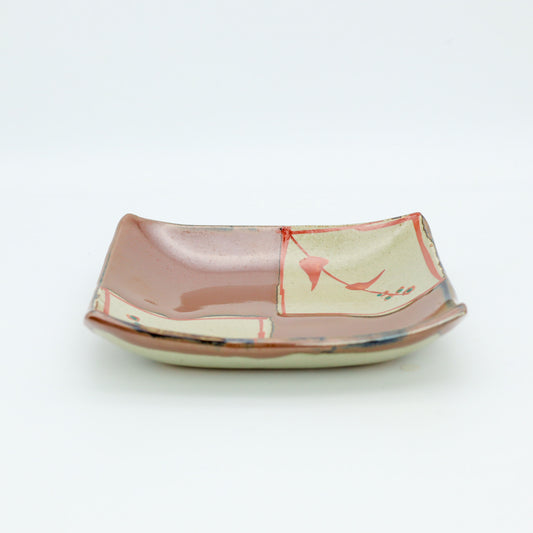 [Kazuhiro Otsuka] Persimmon glazed red square plate