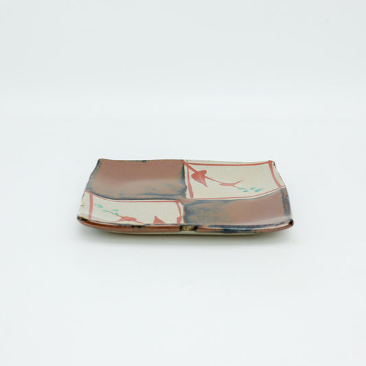 [Kazuhiro Otsuka] Persimmon Glazed Red-Painted Square Plate (Small)