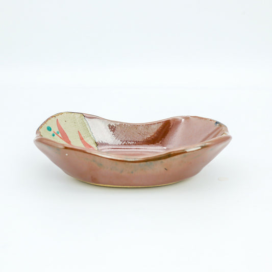 [Otsuka Kazuhiro] Persimmon glaze red-painted boat-shaped bowl