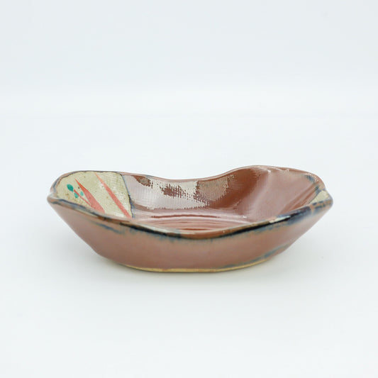 [Otsuka Kazuhiro] Persimmon glaze red-painted boat-shaped bowl