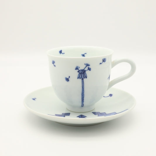 [Omura Midori] Blue and white dandelion coffee cup and plate