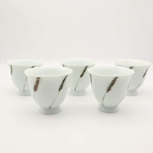 [Omura Midori] Set of tea bowls with iron and sand and barley designs